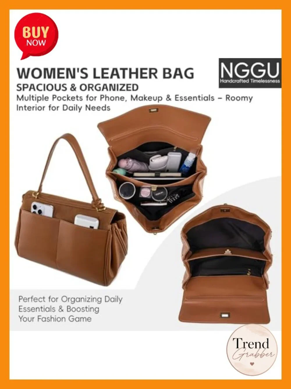 Suede & Leather Tote Bag with Adjustable Strap, Large Satchel Purse